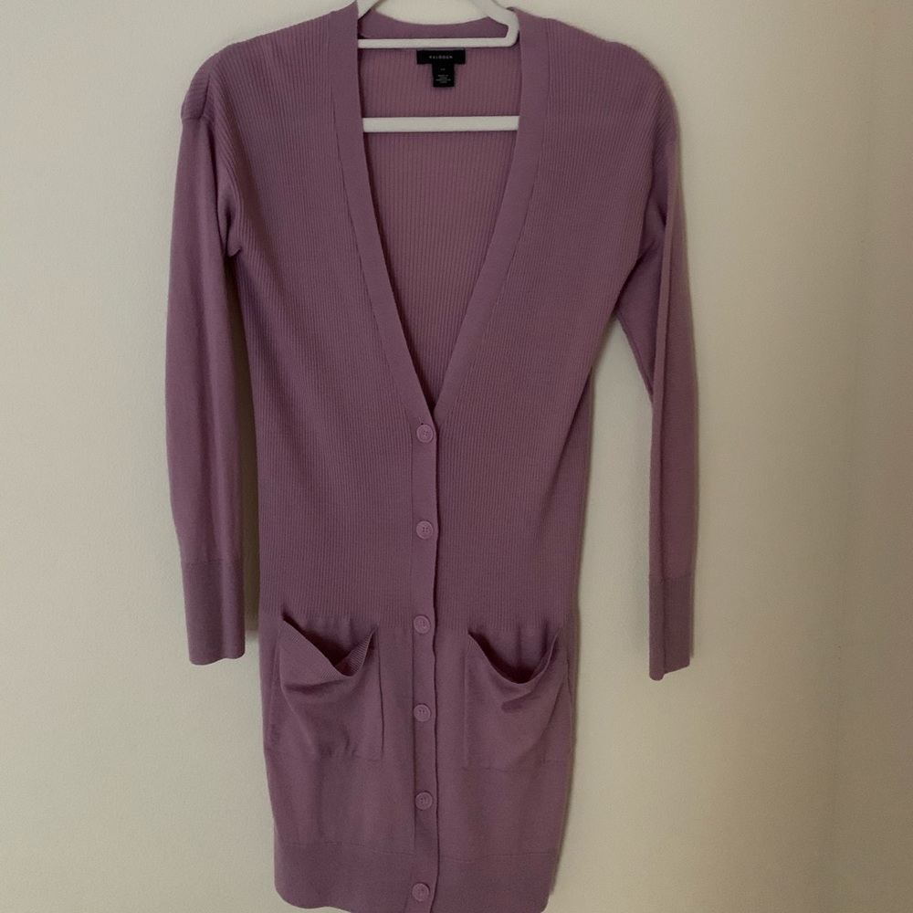 lilac colored light cardigan